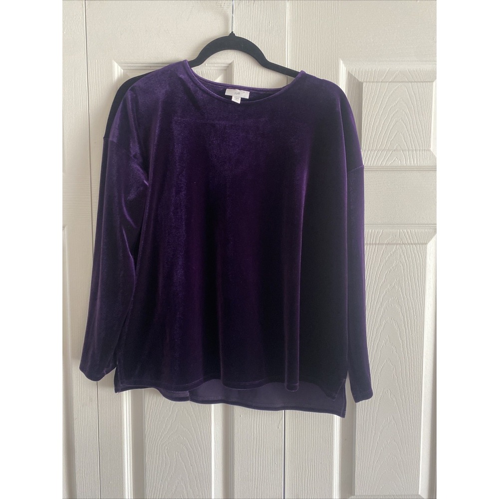 J. Jill Velvet‎ Long Sleeve Top Womens Size M Petite Purple Relaxed Stretch Poly